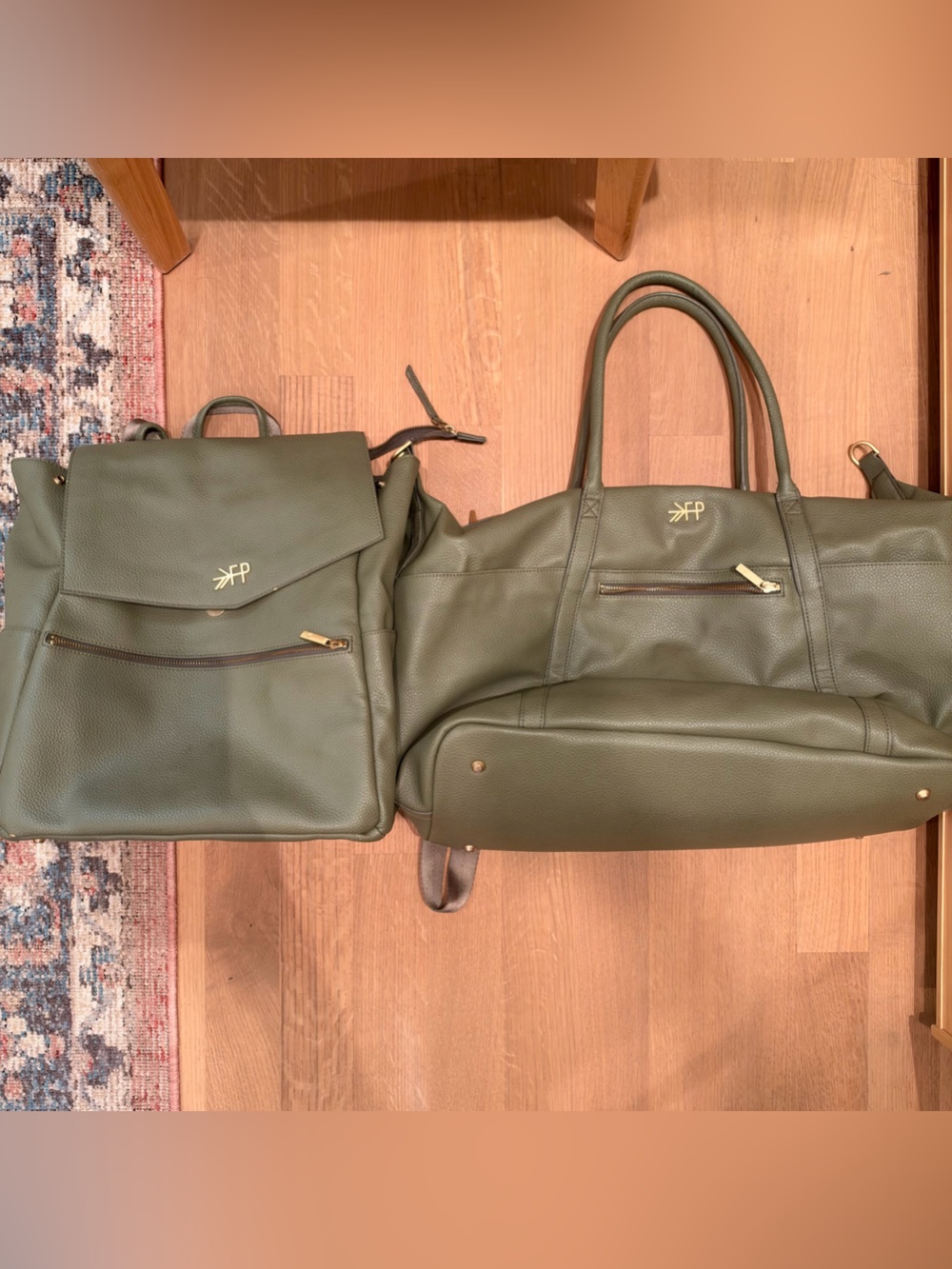 Freshly Picked Sage diaper bag and weekender